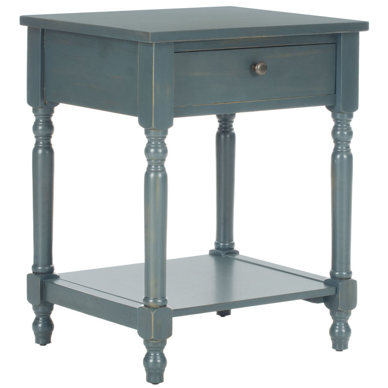 Sadie Solid Wood End Table with Storage, Steel Teal