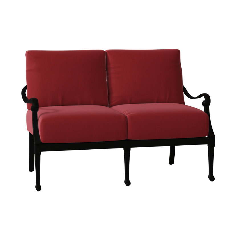 Wiltshire 49.3'' Wide Aluminum Loveseat with Cushions, Chestnut Brown, Denver Scarlett Sunbrella®