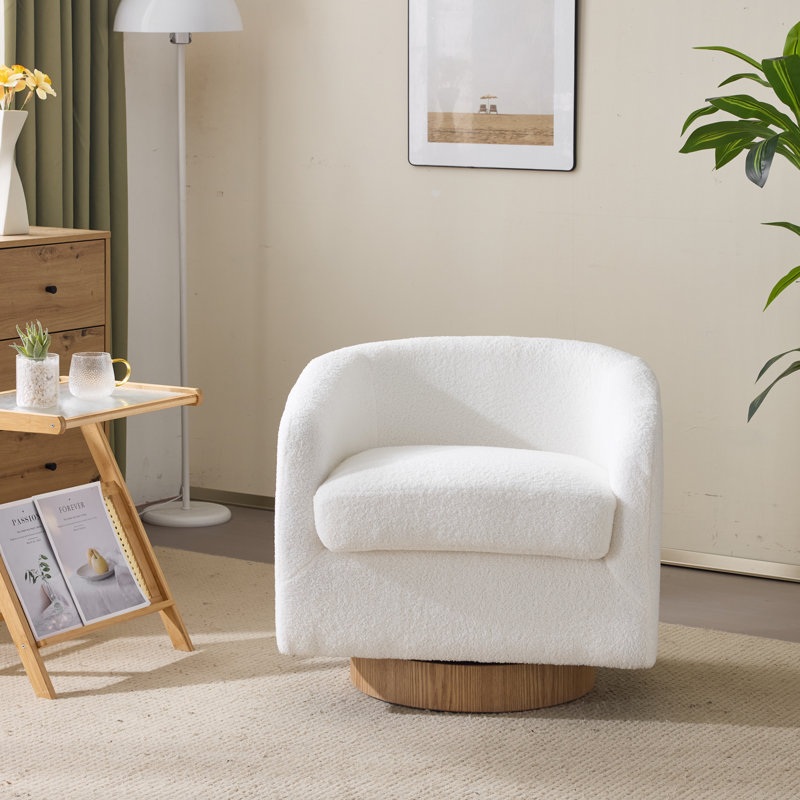 Living Room Swivel Barrel Accent Chair, White Teddy