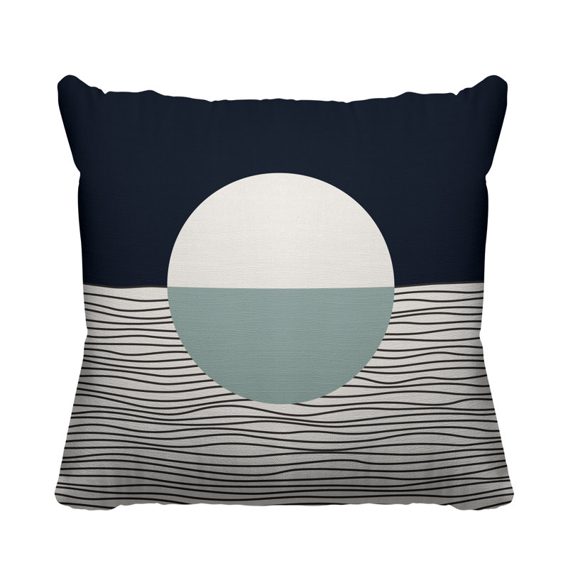 Coussin décoratif intérieur / extérieur Carmy, 19 po x 19 po, Gris / beige / bleu marine, Carré