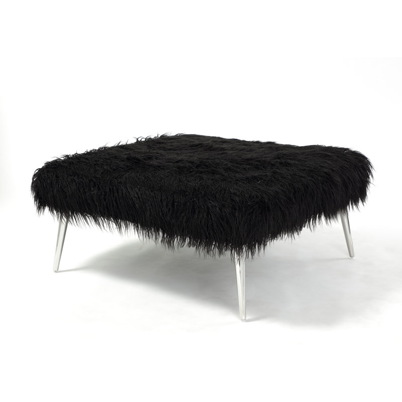 Upholstered Ottoman, Black, Silver