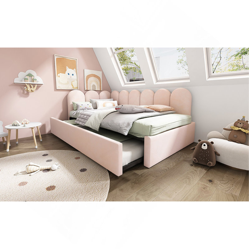 Lit de jour rembourré avec lit escamotable, canapé-lit simple simple, lits d'invités pour adultes et enfants, lit à lattes en métal, velours