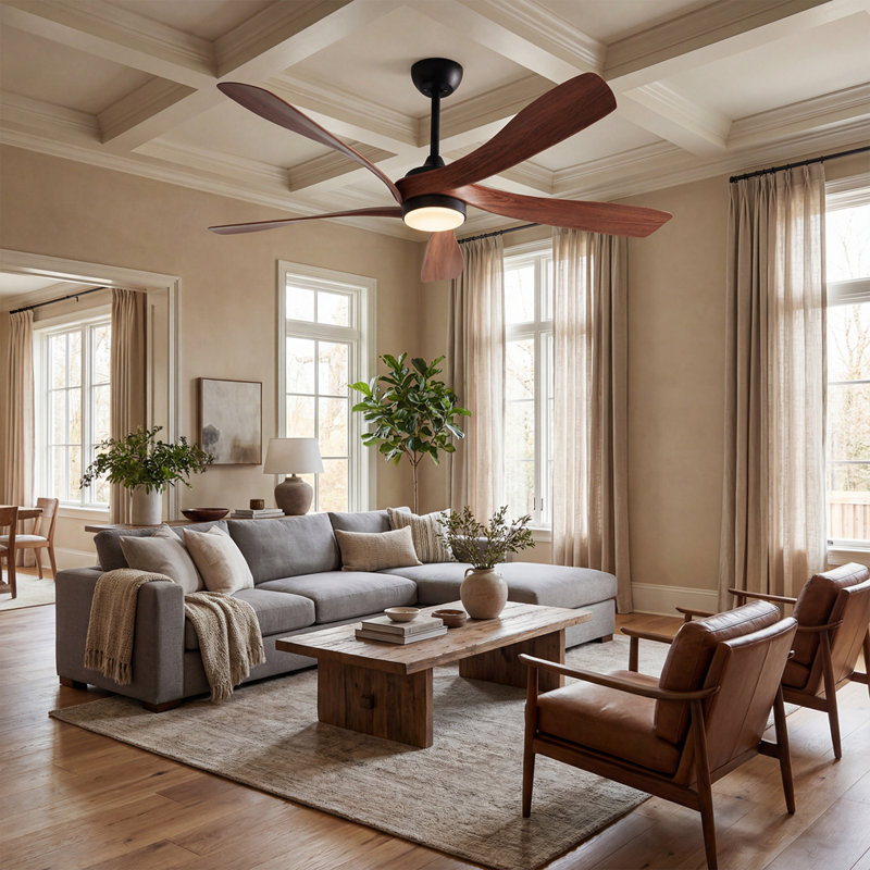 Ventilateur de plafond 52 po avec lumière Sofucor, ventilateur de plafond à hélice moderne avec mémoire à DEL à intensité variable - moteur à courant continu silencieux, 6 vitesses 5000 CFM, minuterie, réversible, pour le salon, ETL / FCC