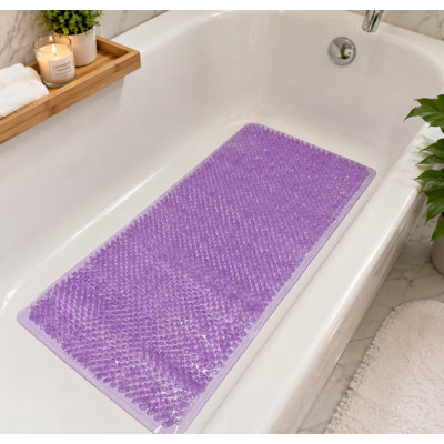 Tapis de bain mauve transparent antidérapant en PVC avec ventouses et surface de luffa à massage doux - 35 po x 16 po