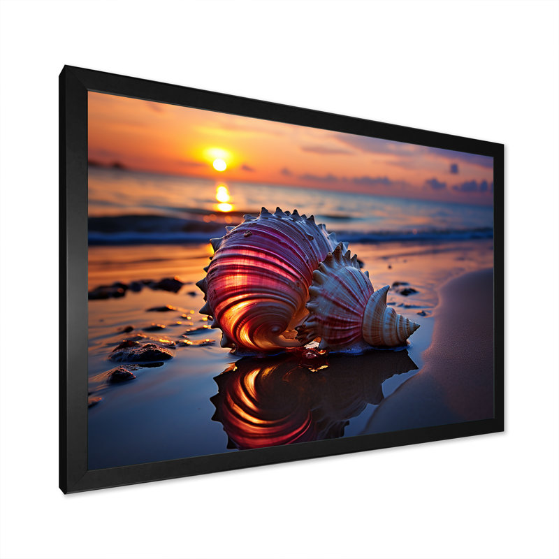 Coucher de soleil sur le rivage, Trésors V - art mural plage, Cadre d'angle fermé noir, H 12 po x l 20 po x P 1 po