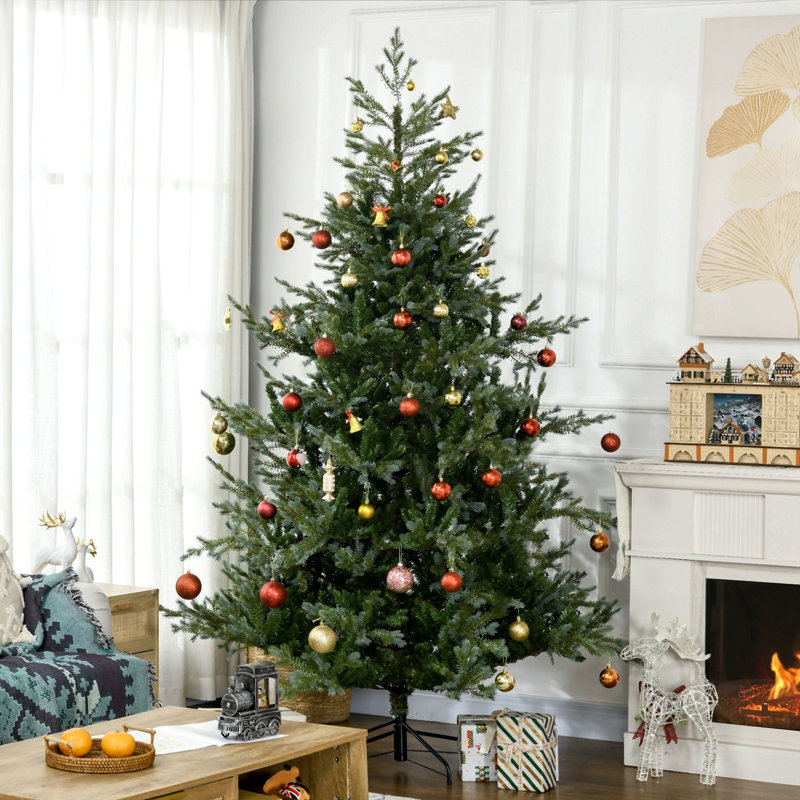Arbre de Noël artificiel avec branches, ouverture automatique, base en acier, forme large, branches faciles à façonner, 7.5'
