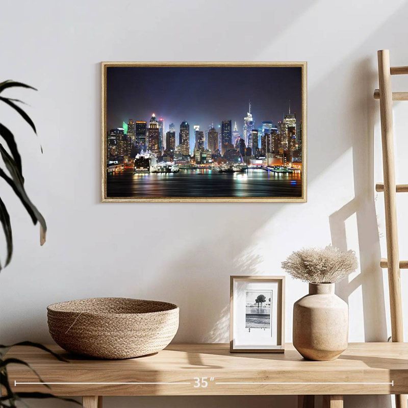Veilleuses de New York, 19 po x 13 po, Cadre flottant en bois naturel