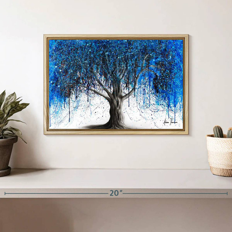 Arbre bleu au clair de lune, Cadre flottant en bois naturel, 13 po x 9 po