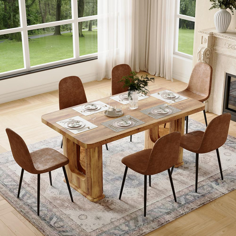 64.5" Dining Table Set for 6 ,Modern Farmhouse Dining Room Set with Decorative Pedestal Legs,  7 Pieces: Table, 6 Chairs