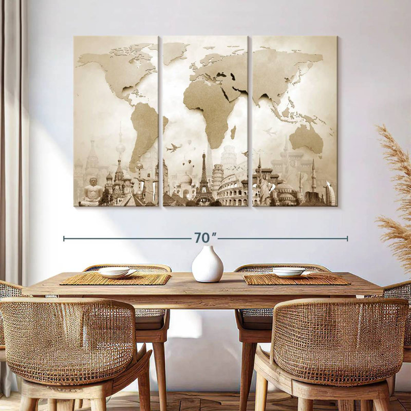 Carte du monde en cuivre Aliaz, H 32 po x l 50 po