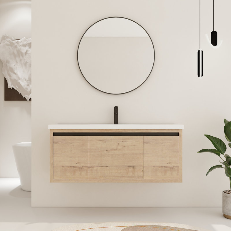 Ensemble de meuble-lavabo simple 48 po avec plateau en résine Blunham, Imitation chêne,  L 48 po