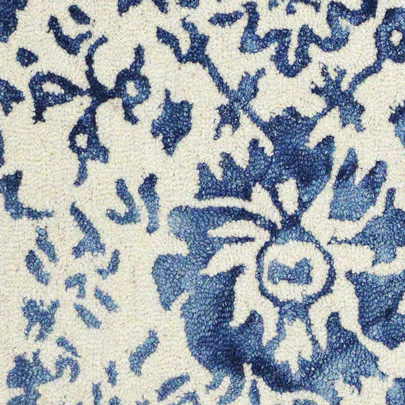 Batik Floral Handmade Tufted Wool Navy/Beige Area Rug, Rectangle 8'6" x 12'6"