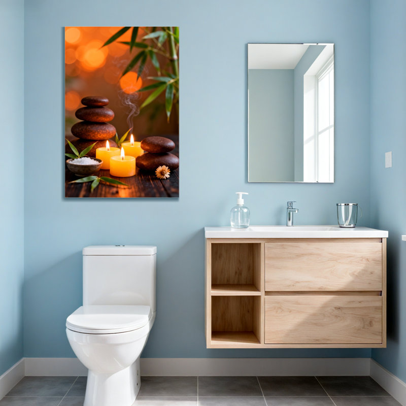 Bath and Laundry Calm Stones Candles Leaves Bamboo Smoke Light Scène paisible, H 40 po x l 28 po