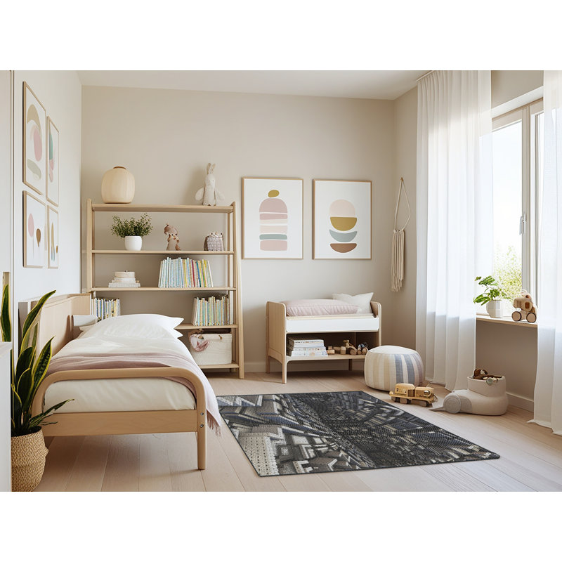 Tapis gris tissé à la machine, Rectangle 3 pi x 5 pi