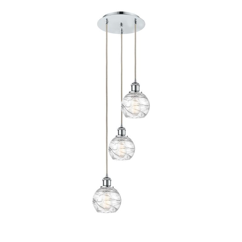Luminaire suspendu en grappe à 3 lumières Cindi, H 18 po x l 12,75 po x P 12,75 po, Chrome poli, Tourbillon déco transparent