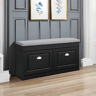 Hidden Shoe Storage Bench With Flip Drawers And Cushioned Seat - Entryway Hallway Organizer With Removable Shelves, Sturdy MDF Construction, Large Capacity
