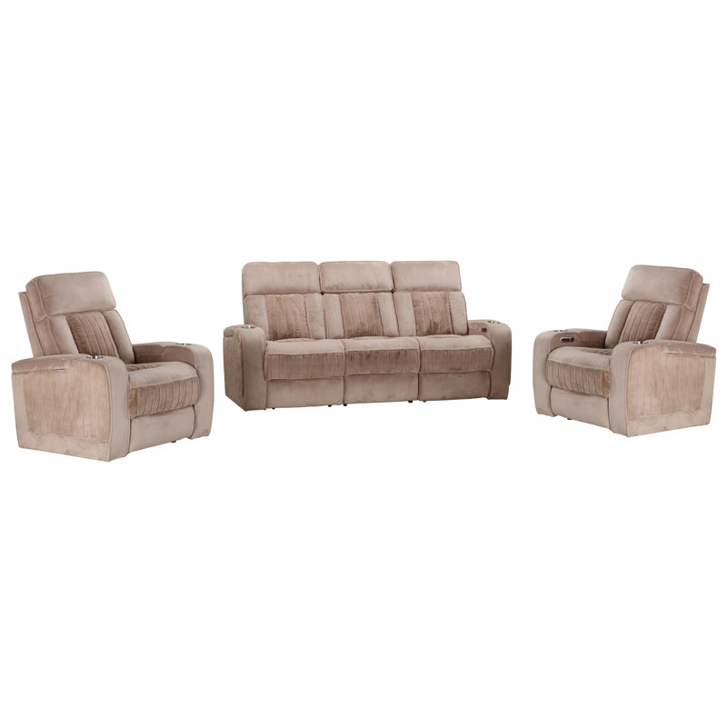 Canapé inclinable électrique Desiri, Champignon, 3 pièces: canapé, 2 fauteuils inclinables