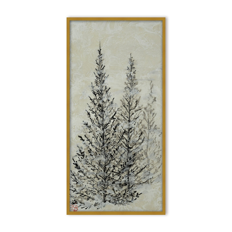 Nature Inspired "Silent Pines" Canvas Wall Art By , 24" H x 12" W x 1.125" D, Framed Matted Print, Brown