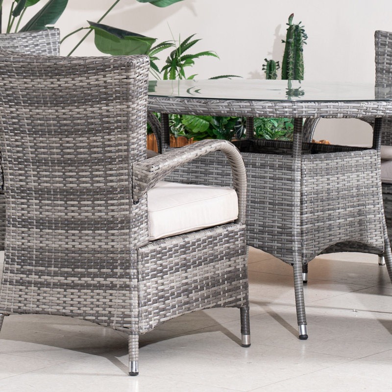 Ensemble de salle à manger long pour 4 personnes 47,24 po avec coussins Round, gris