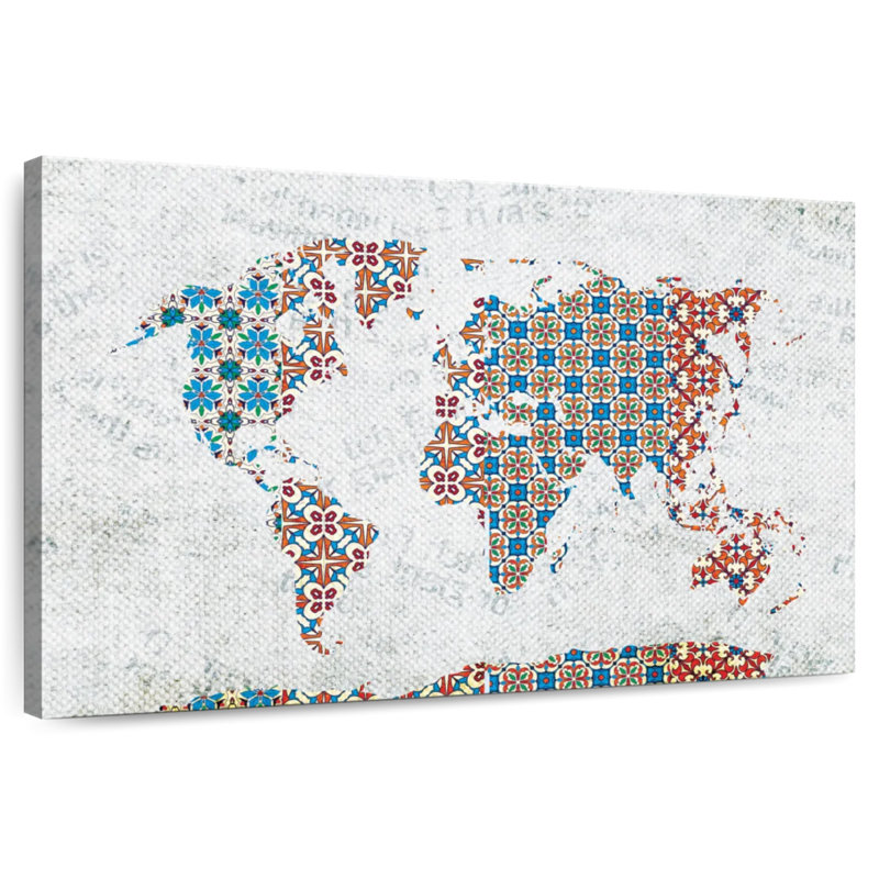 Aliaz Floral Tiles World Map, 16" H x 24" W
