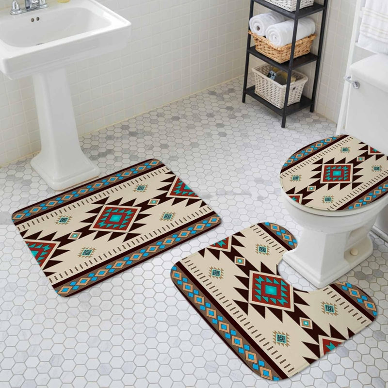 Ensemble de 3 tapis de douche Rustic, Beige/Green, Abstract