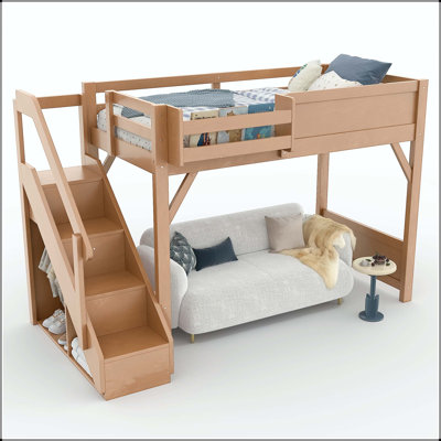 Loft Bed with Built-in Wardrobe and Storage Space