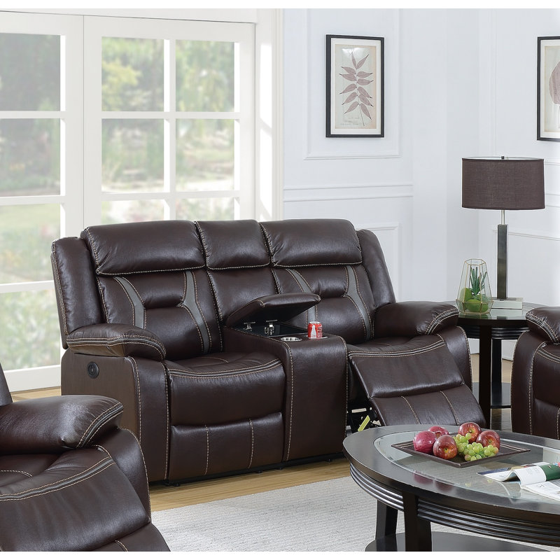 72'' Faux Leather Power Reclining Loveseat, Dark Brown
