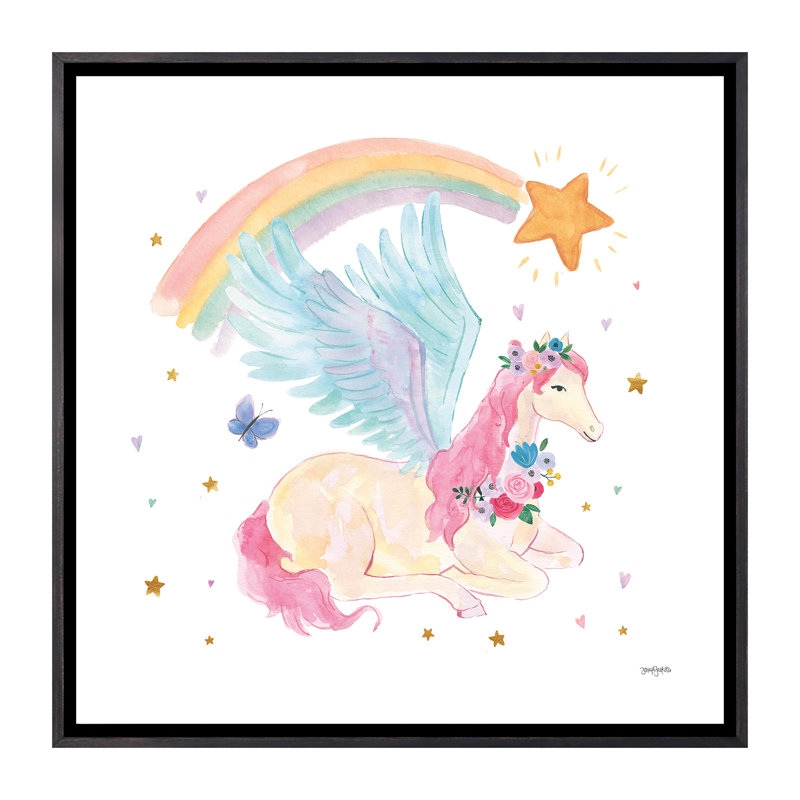 Décoration murale pour enfants Magical Friends II, H 37 po x l 37 po x P 1,5 po, Toile avec cadre noir patiné