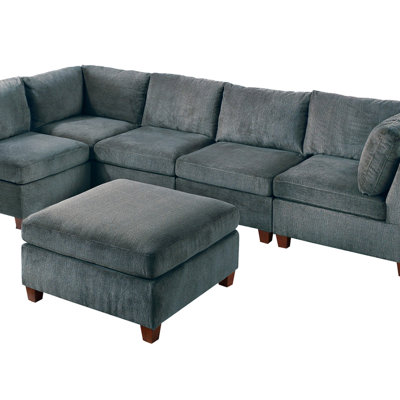 MODULAR SET - 6PC Chenille Fabric Sectional Sofa (Sectional)