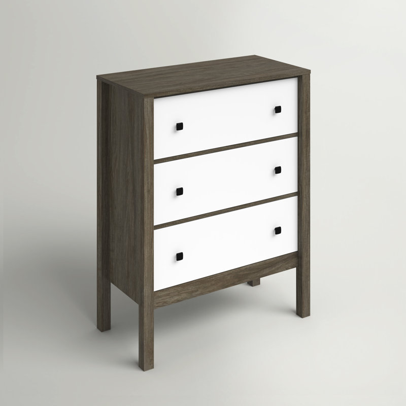 Commode 3 tiroirs Aevin, Noyer gris / blanc