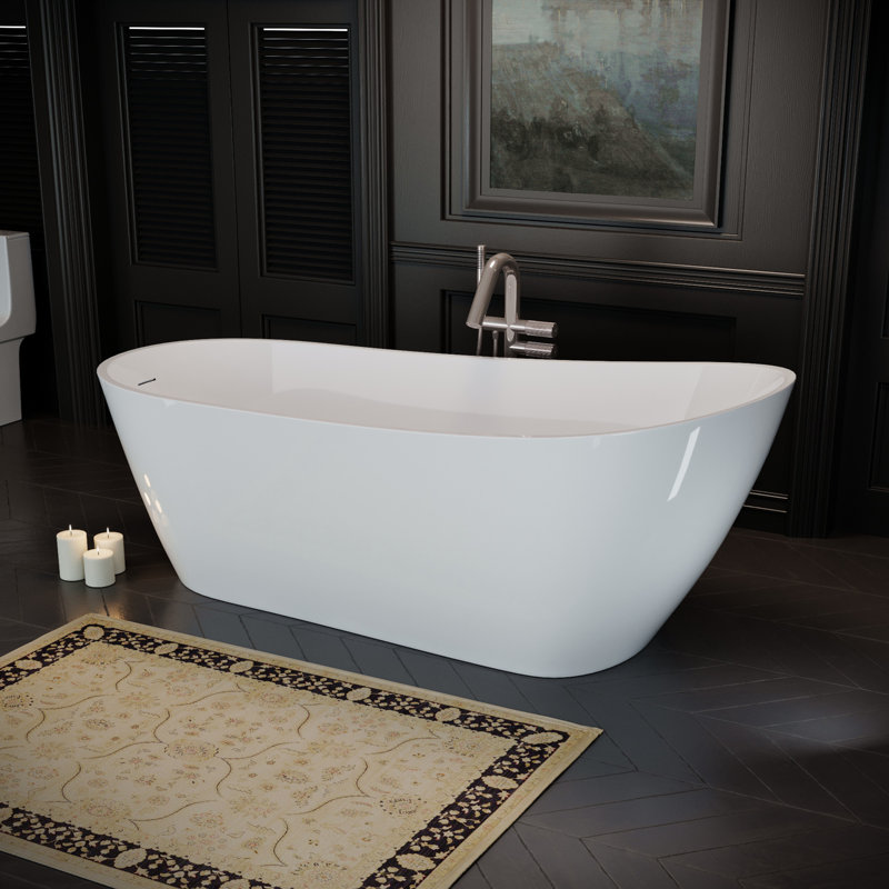 67'' Acrylic Freestanding Bathtub, Stand Alone Bath Tub with Toe-Tap Chrome Drain and Classic Slotted Overflow, cUPC Certified, Glossy White