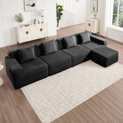 Canapé modulaire modulaire en L à 4 places avec siège profond, confort en forme de nuage, coussins décoratifs et repose-pieds mobile pour une détente ultime