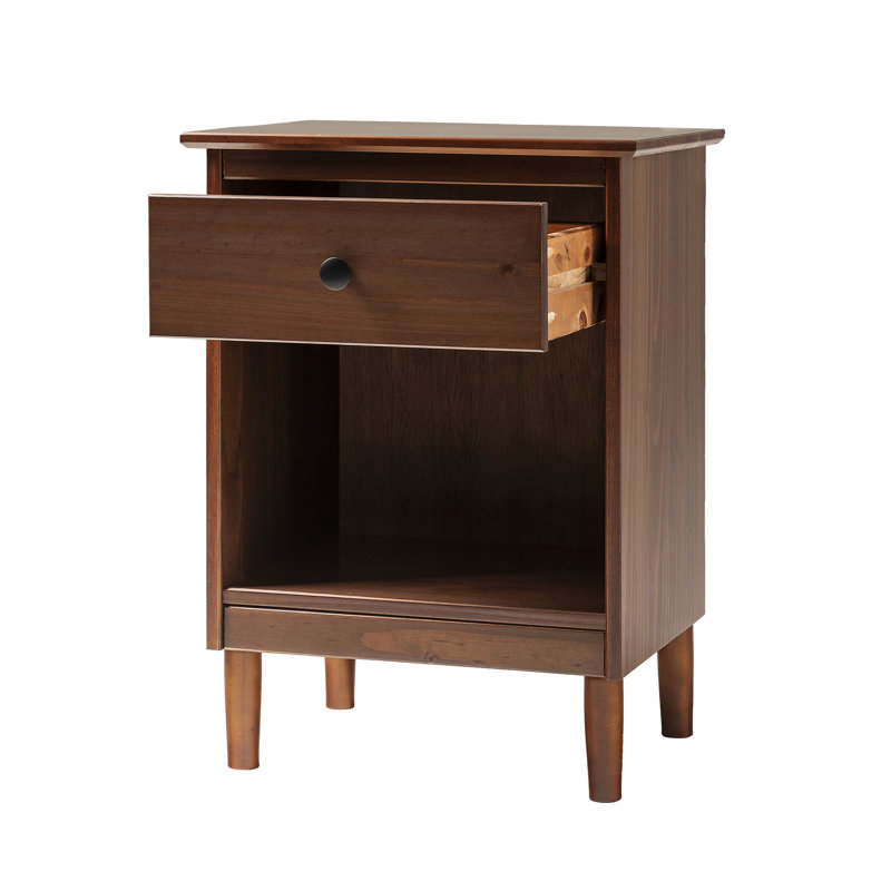 Haney 1-Drawer Solid Wood Nightstand, Walnut
