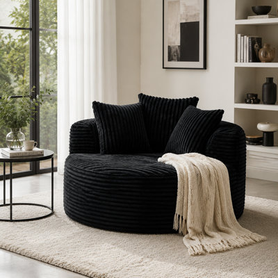 50" Oversized Round Corduroy Chaise Lounge, Foam Sleeper Sofa Bed, Vacuum Compressed Roll‑in‑Box