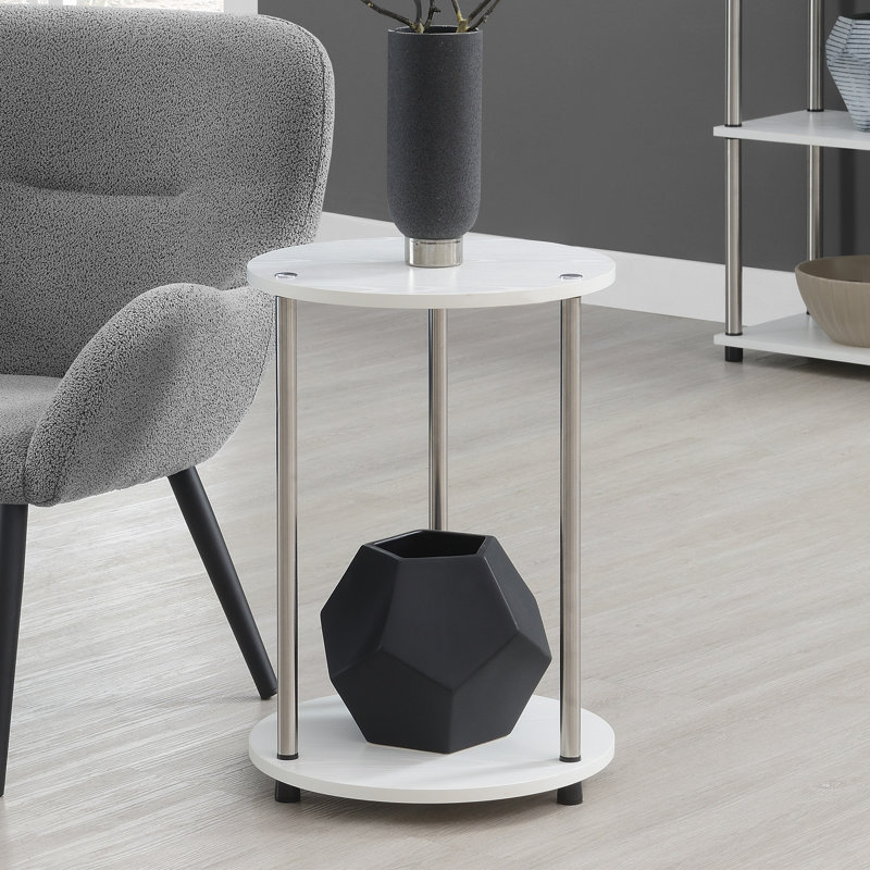 Edwin 22'' Tall Round End Table with Storage, White/Chrome