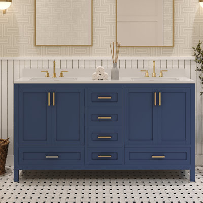 Rutherford Meuble-lavabo de salle de bain avec comptoir en bleu marine assemblé