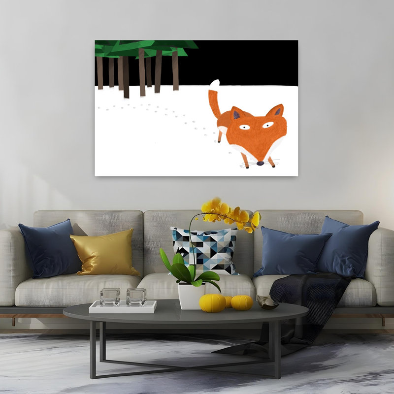 Curious Winter Fox Peaceful Abstract Contemporary Fox Forest Nature Wall Art Print by Carla Daly - Wrapped Canvas Print