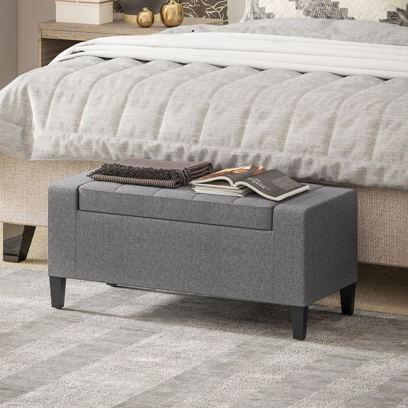 Atzel 36.25'' Tufted Rectangle Storage Ottoman,Storage Ottoman, Linen Upholstered Storage Bench with Lift Top and Button Tufted for Living Room,wood