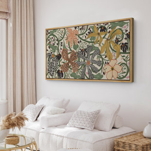 Abstract Green Botanical Flower Art Mid Century Modern Boho Wall Art Horizontal Art Decor