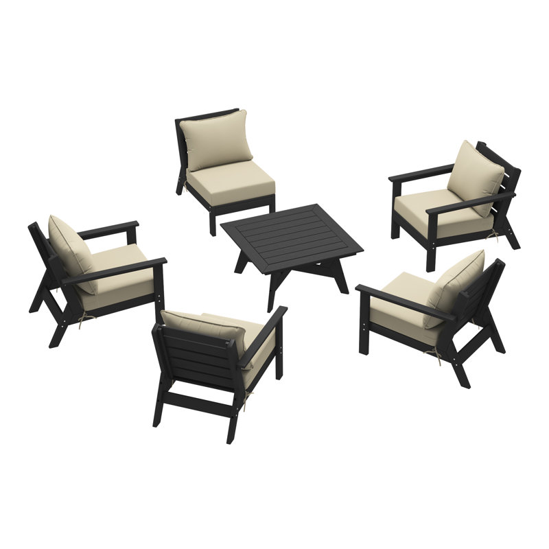 6-Piece Deep Seating Set, Beige, Black