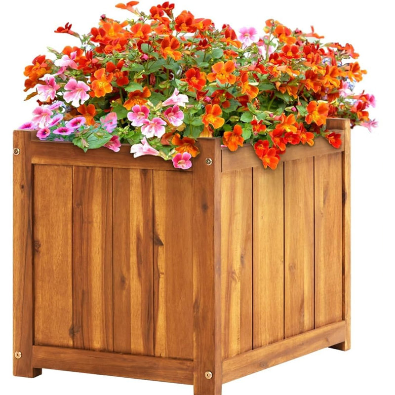 Boîte à fleurs carrée en bois - brun clair, 1