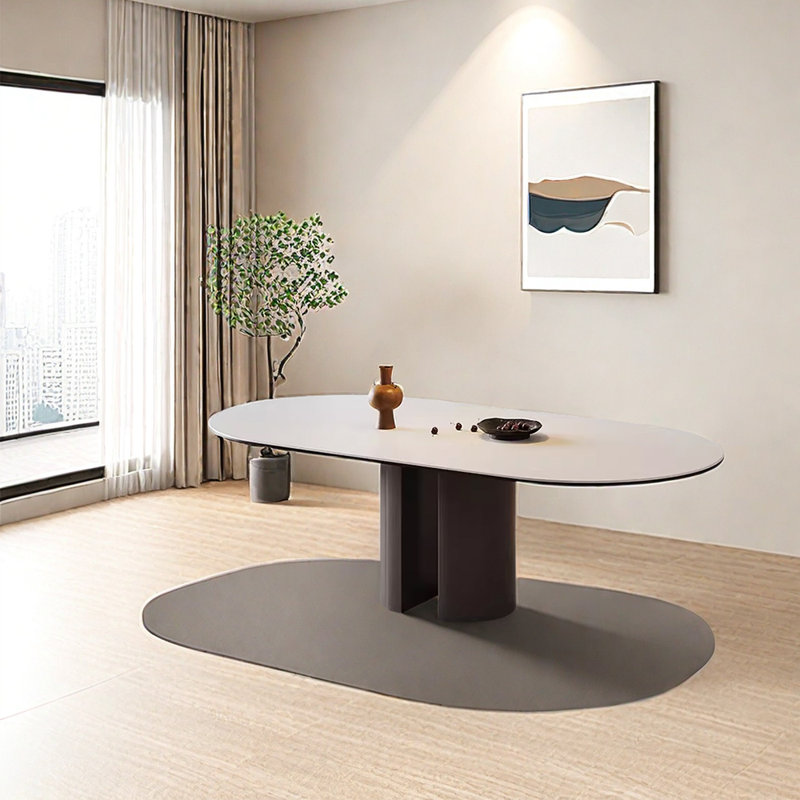 Terrevio Oval Metal Base Dining Table, 29.52"H x 70.86"L x 35.43"W