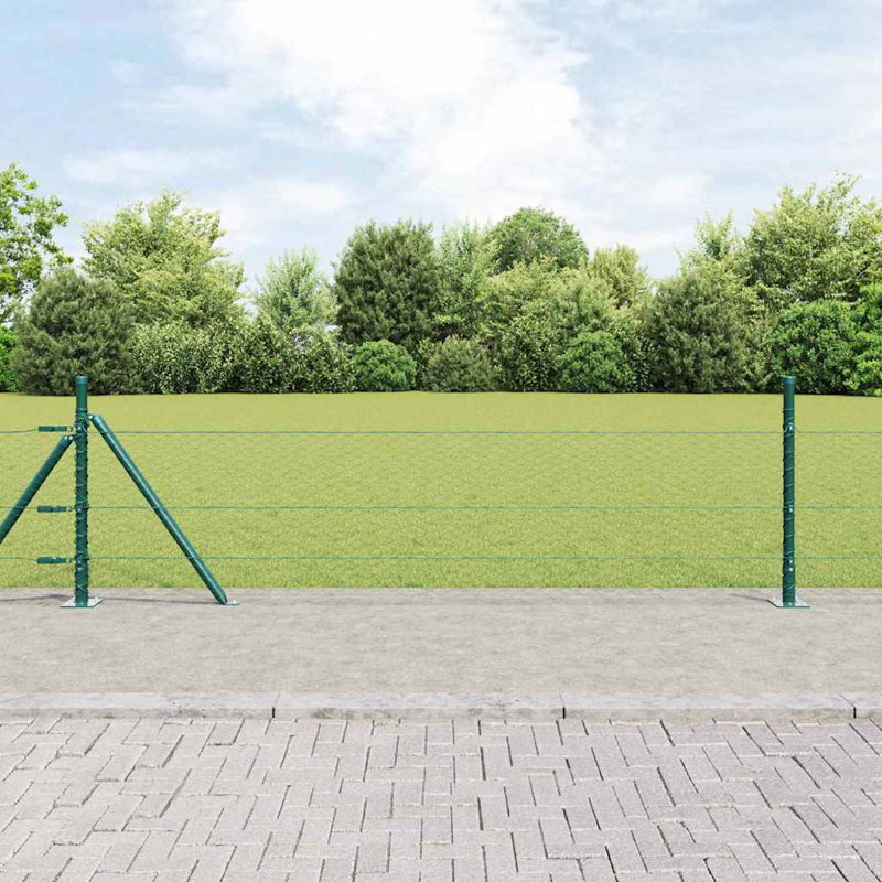 Vidaxl Fence With Posts PVC-Coated Steel, Green, 50cm H x 2500cm W x 3.2cm D