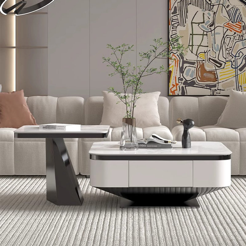 Table basse moderne carrée en granit, Gris foncé, H 14,6 po x L 35,4 po x l 35,4 po