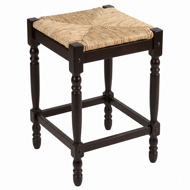 Chiem Counter Stool with Solid Wood Frame, Espresso, Counter Stool (24" Seat Height)