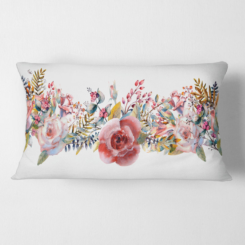 Coussin Rectangle, roses et fleurs sauvages