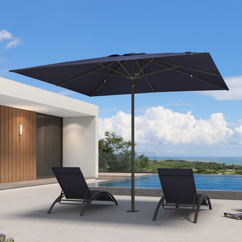 Parasol de table semi-automatique pour l'extérieur, L 120 po x P 120 po, Navy
