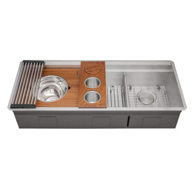 Ruvati 45-inch Double Bowl Workstation Two-Tiered Ledge Kitchen Sink Undermount Stainless Steel