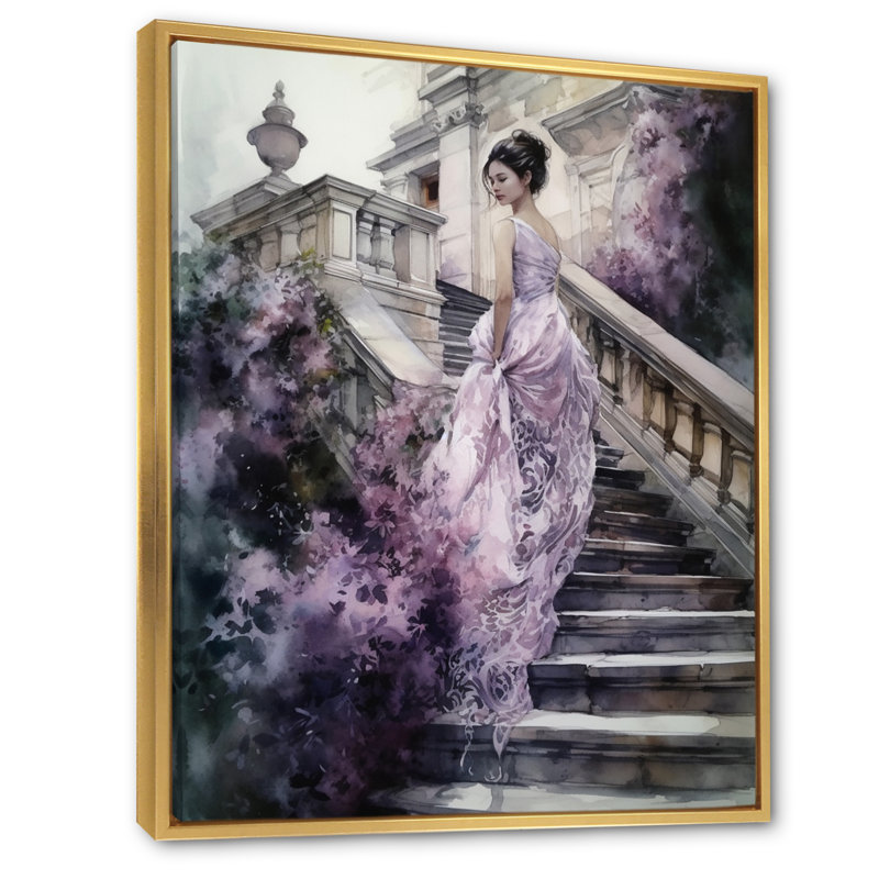 «Stunning Girl By The Stairs I», impression sur toile, H 32 po x l 24 po x P 1 po, Cadre flottant doré