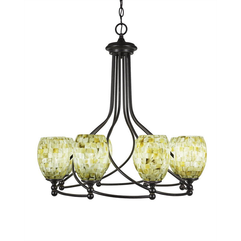 Lustre suspendu 8 lumières Skypark présenté en finition granit foncé avec verre de coquille glacé ivoire 5 po